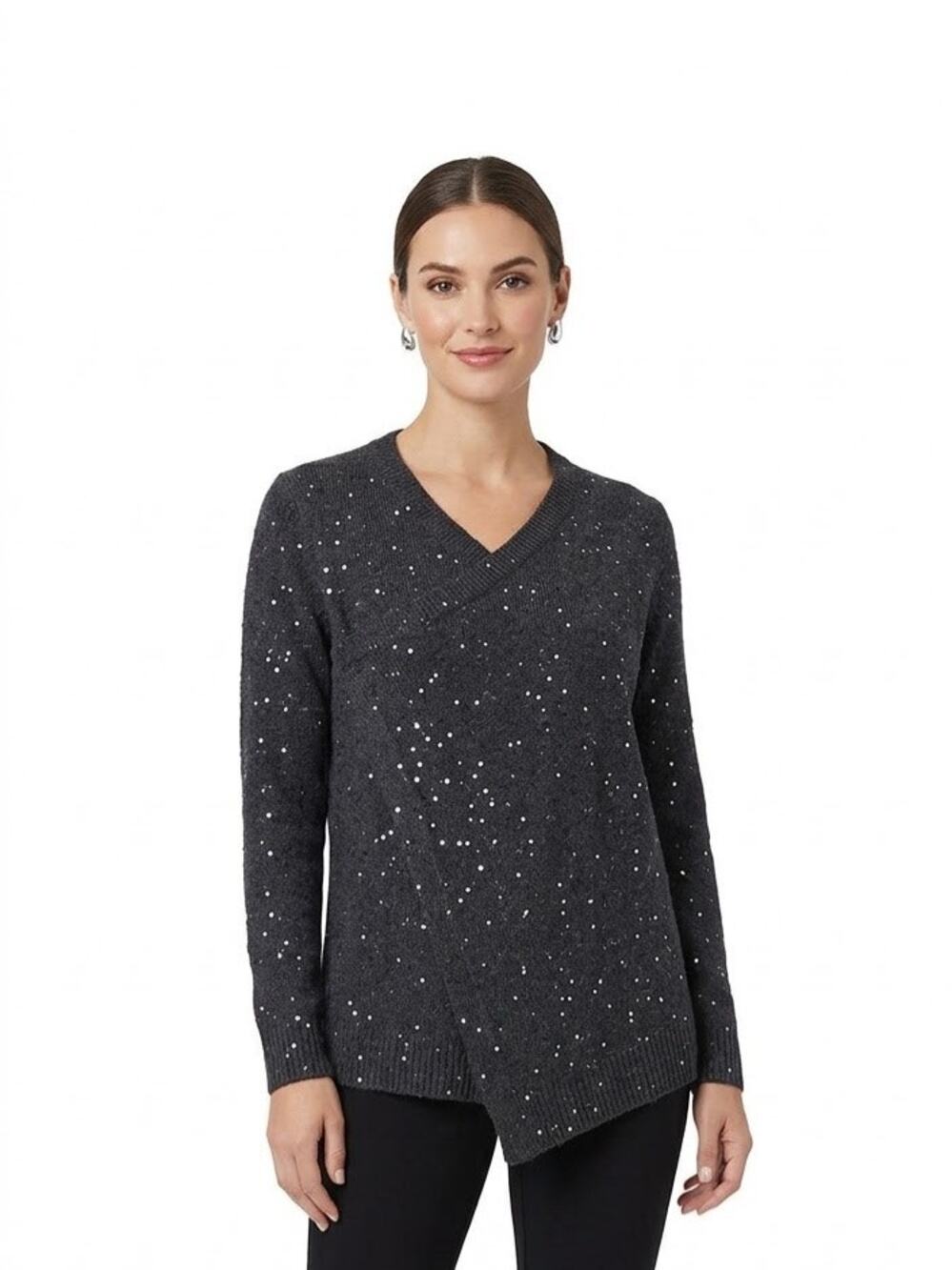 Anne Klein Sequin Cardigan Sweater Black S New